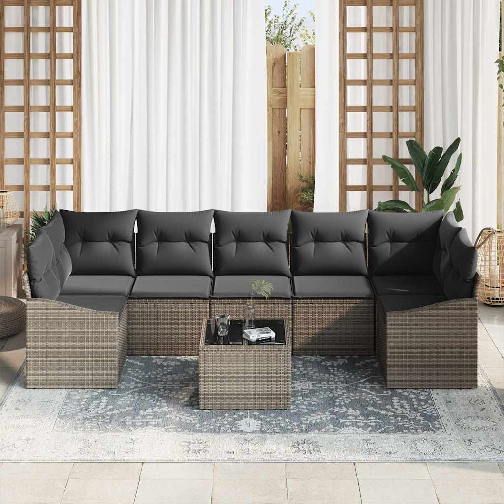Set di divani con cuscino 8 pcs Grigio polyrattan | homemem39