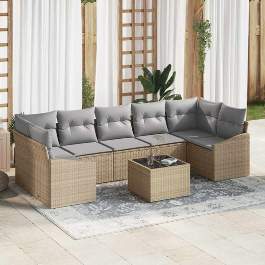 Set di divani con cuscino 8 pcs Beige e grigio polyrattan