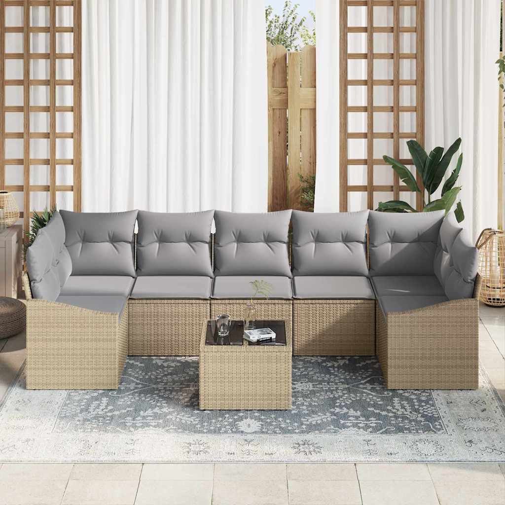 Set di divani con cuscino 8 pcs Beige e grigio polyrattan | homemem39