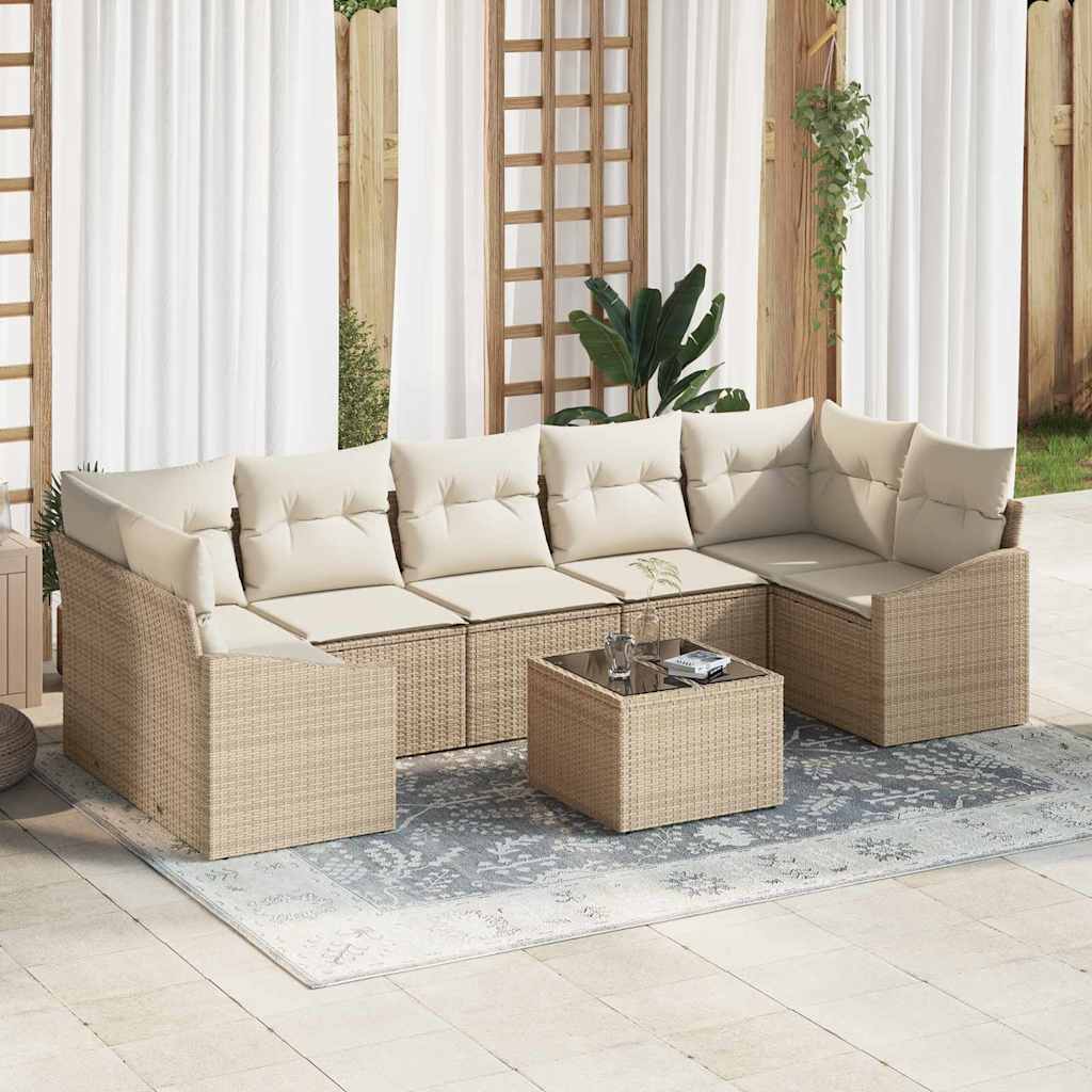 Set di divani con cuscino 8 pcs Beige e Crema polyrattan | homemem39