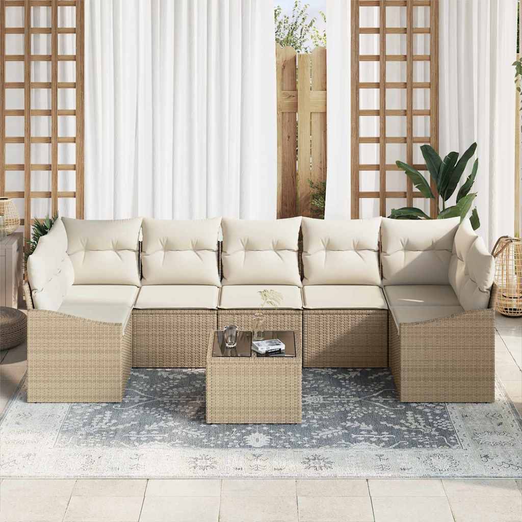 Set di divani con cuscino 8 pcs Beige e Crema polyrattan | homemem39