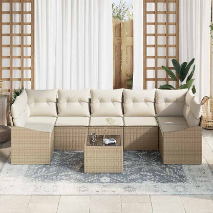 Set di divani con cuscino 8 pcs Beige e Crema polyrattan | homemem39
