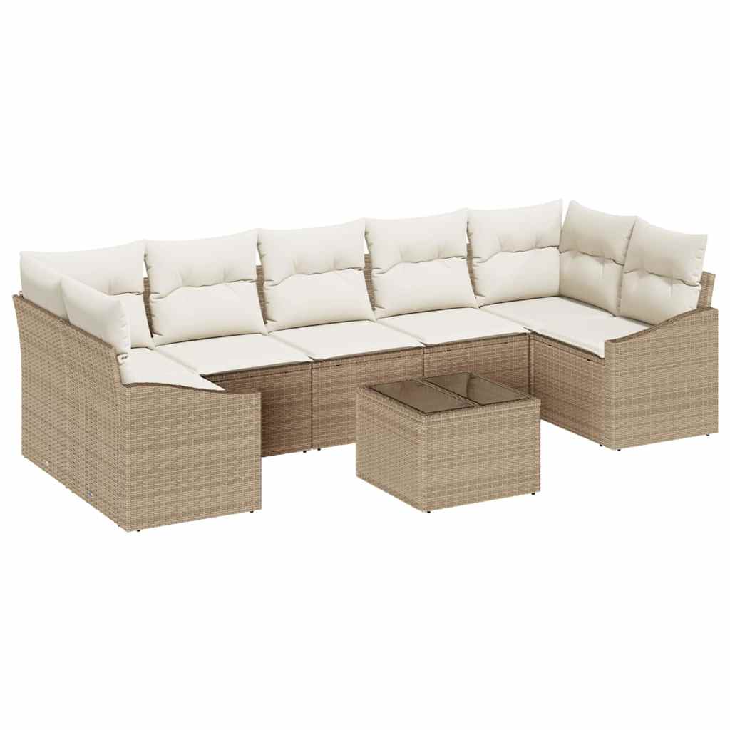 Set di divani con cuscino 8 pcs Beige e Crema polyrattan | homemem39