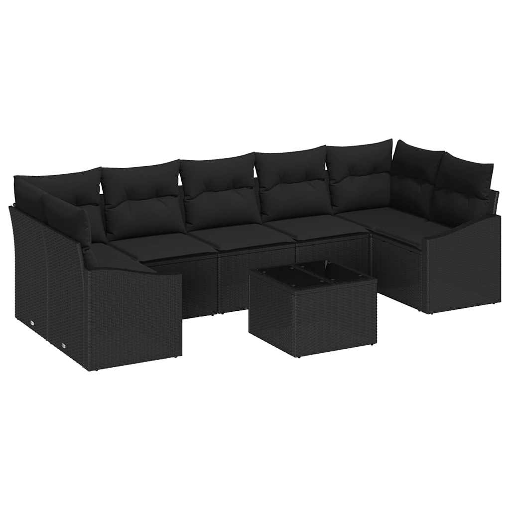 Set di divani con cuscino 8 pcs Nero polyrattan | homemem39