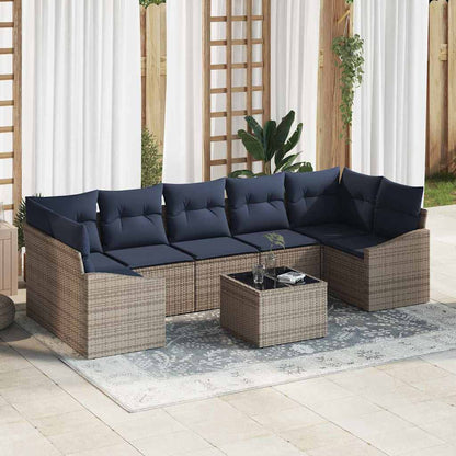 Set di divani con cuscino 8 pcs Grigio e Blu Navy polyrattan | homemem39