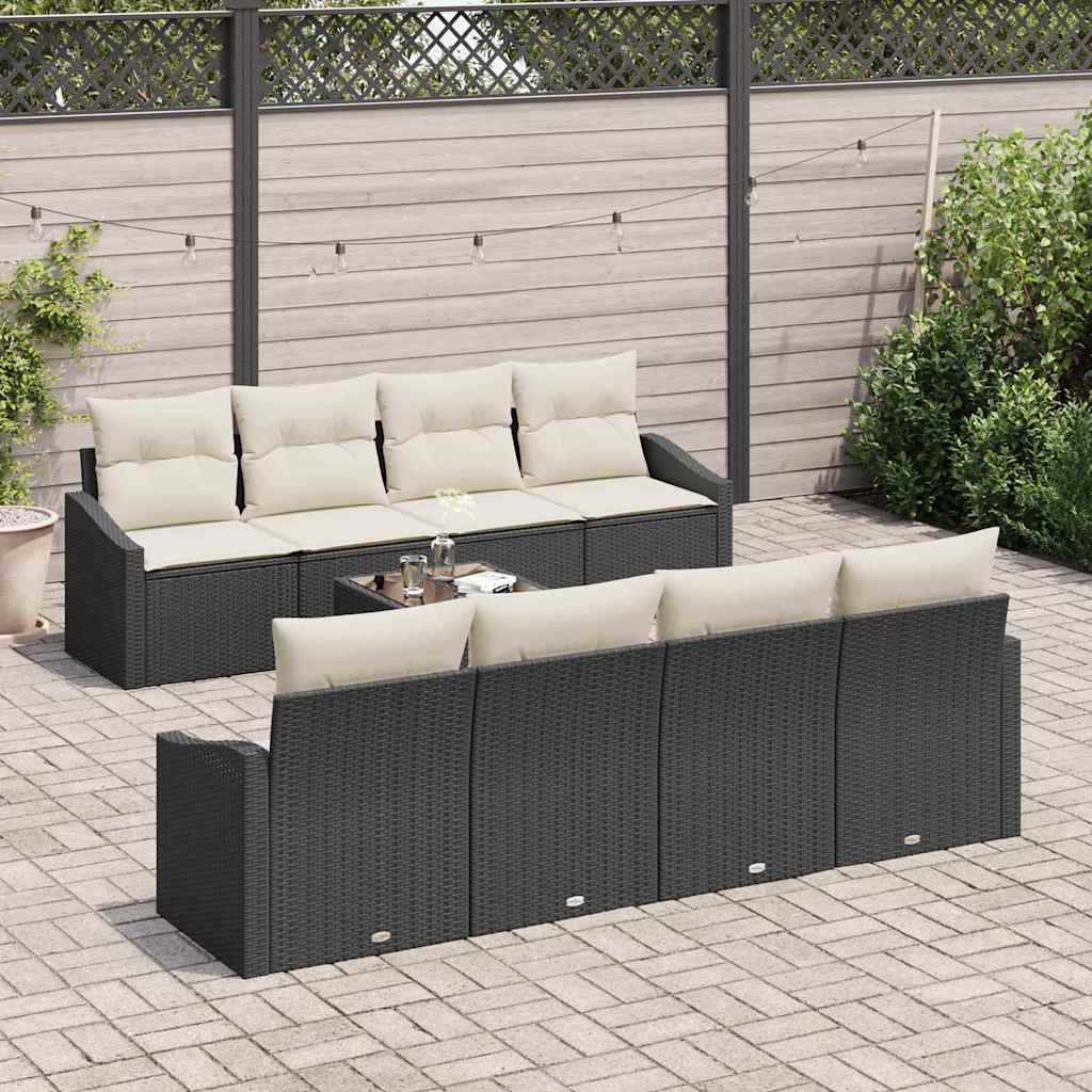 Set di divani con cuscino 7 pcs Nero e Crema polyrattan | homemem39
