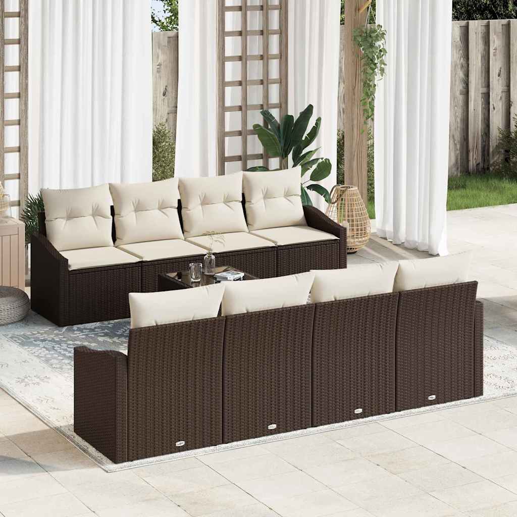 Set di divani con cuscino 7 pcs Marrone e Crema polyrattan | homemem39