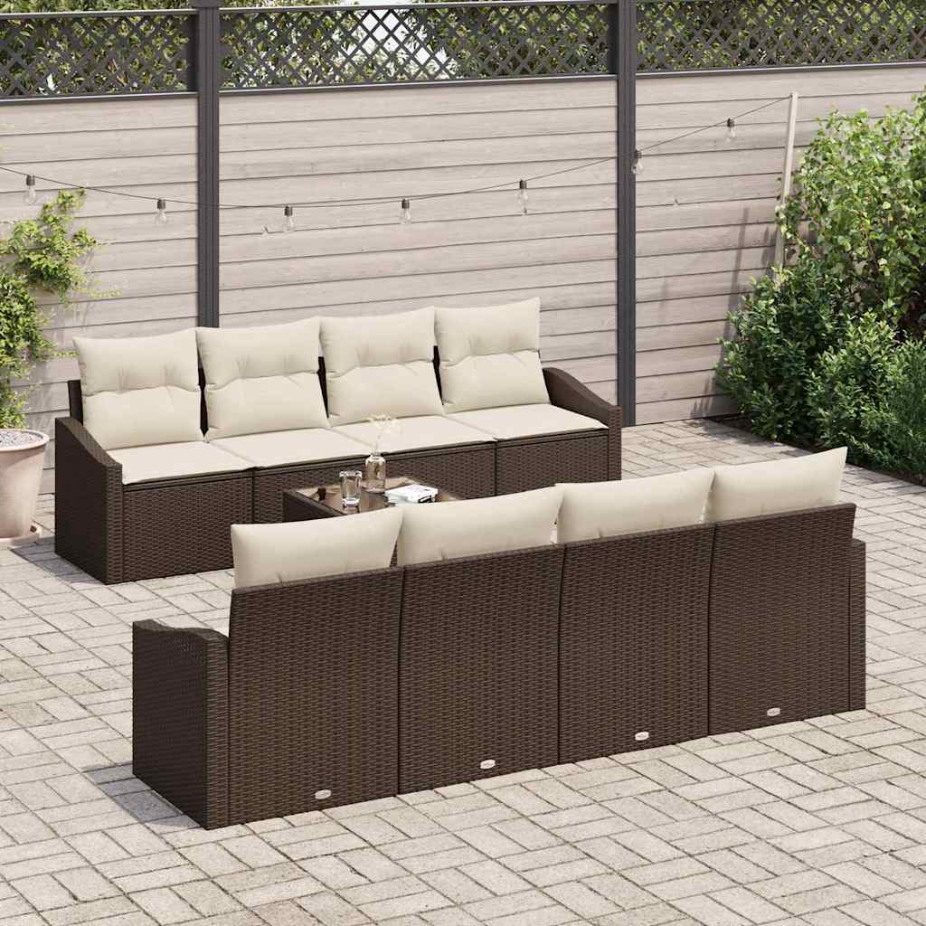 Set di divani con cuscino 7 pcs Marrone e Crema polyrattan | homemem39