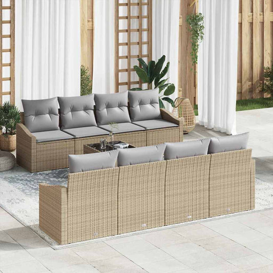 Set di divani con cuscino 7 pcs Beige e grigio polyrattan