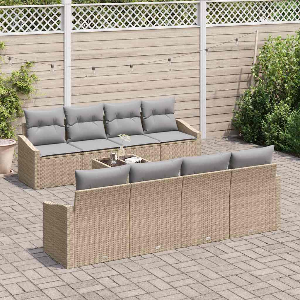 Set di divani con cuscino 7 pcs Beige e grigio polyrattan | homemem39