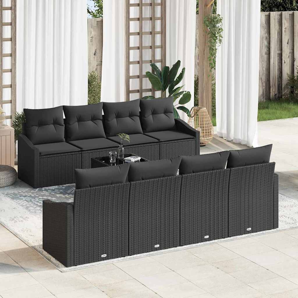 Set di divani con cuscino 7 pcs Nero polyrattan | homemem39