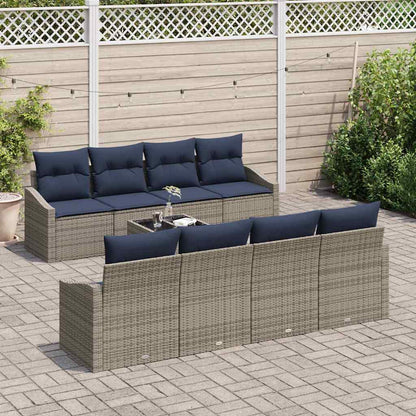 Set di divani con cuscino 9 pcs Grigio e Blu Navy polyrattan | homemem39