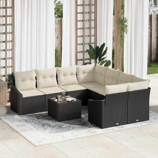 Set di divani con cuscino 9 pcs Nero e Crema polyrattan