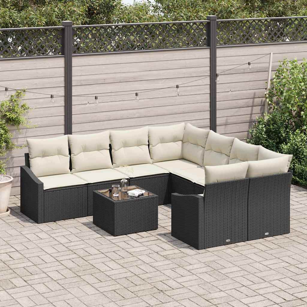Set di divani con cuscino 9 pcs Nero e Crema polyrattan | homemem39