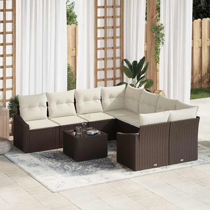 Set di divani con cuscino 9 pcs Marrone e Crema polyrattan | homemem39