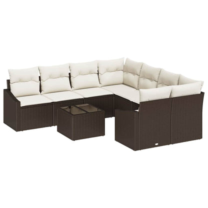 Set di divani con cuscino 9 pcs Marrone e Crema polyrattan | homemem39