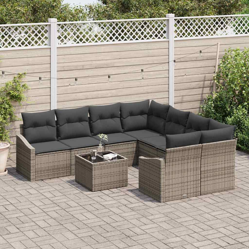 Set di divani con cuscino 9 pcs Grigio polyrattan | homemem39