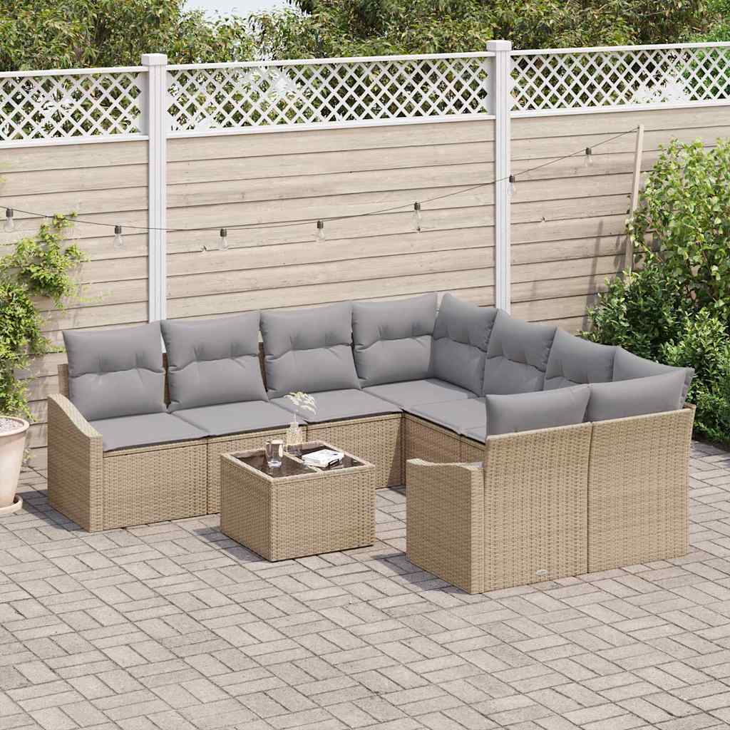 Set di divani con cuscino 9 pcs Beige e grigio polyrattan