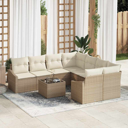Set di divani con cuscino 9 pcs Beige e Crema polyrattan | homemem39