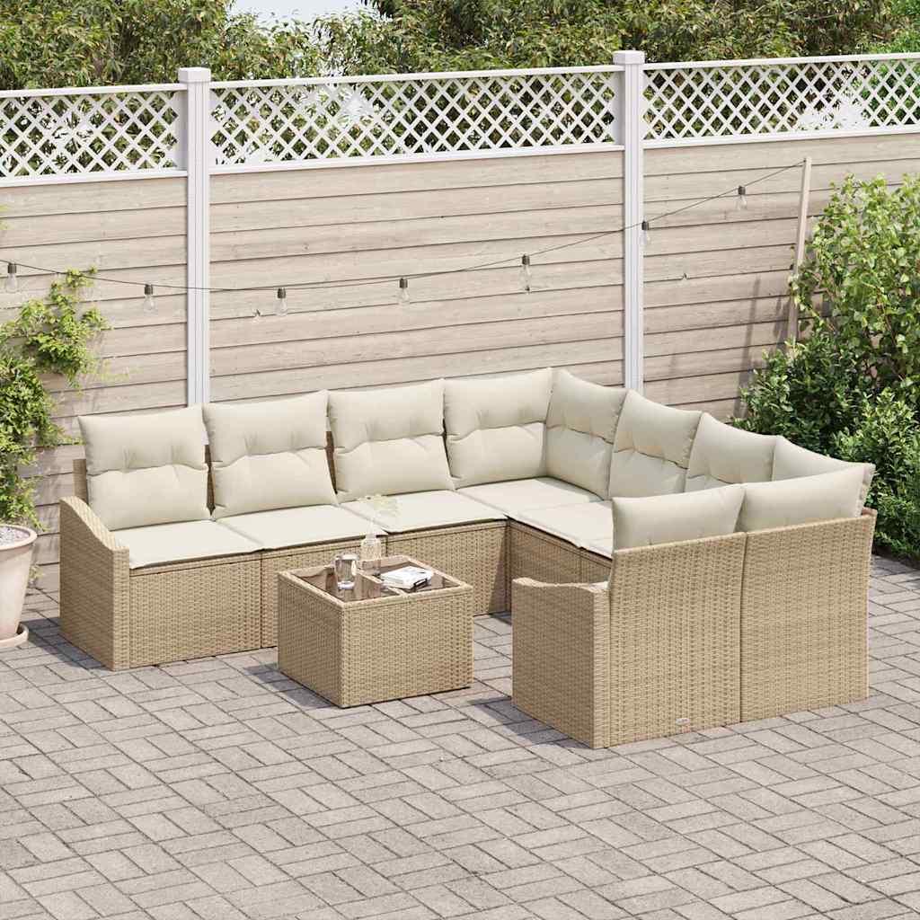 Set di divani con cuscino 9 pcs Beige e Crema polyrattan | homemem39