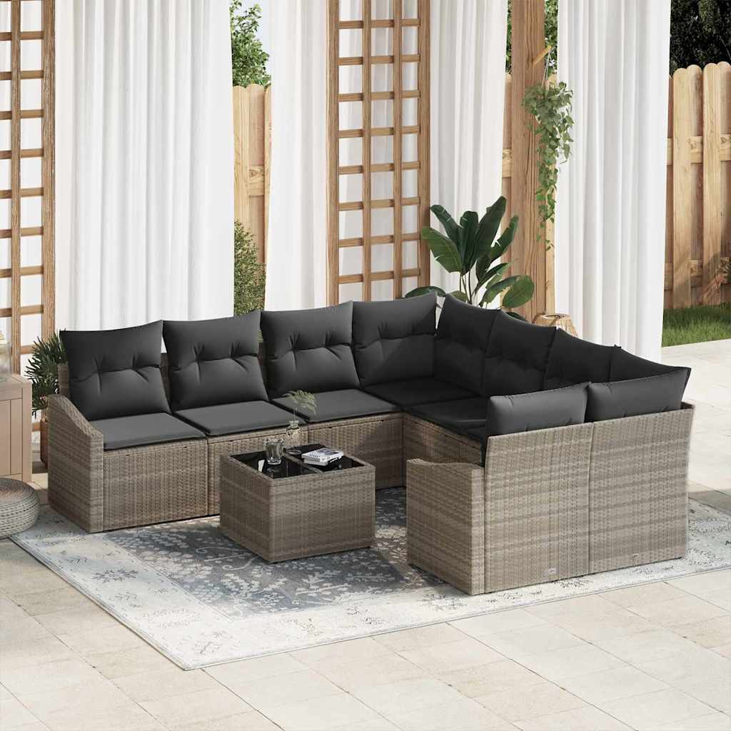 Set di divani 9 pcs Grigio chiaro e grigio scuro polyrattan