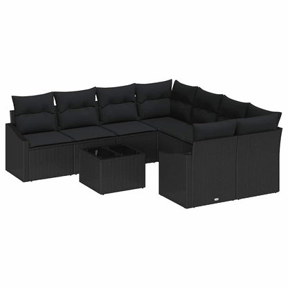 Set di divani con cuscino 9 pcs Nero polyrattan | homemem39