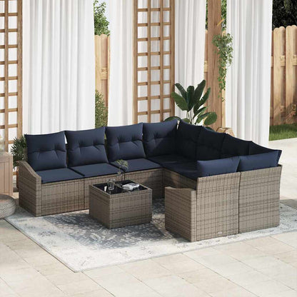 Set di divani con cuscino 9 pcs Grigio e Blu Navy polyrattan | homemem39