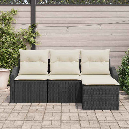 Set di divani con cuscino 4 pcs Nero e Crema polyrattan