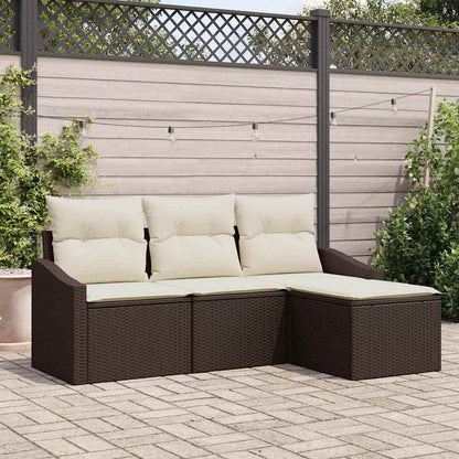 Set di divani con cuscino 4 pcs Marrone e Crema polyrattan | homemem39
