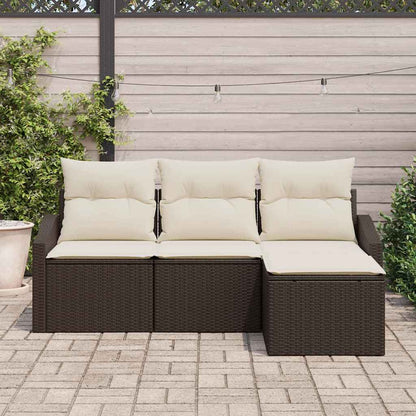 Set di divani con cuscino 4 pcs Marrone e Crema polyrattan