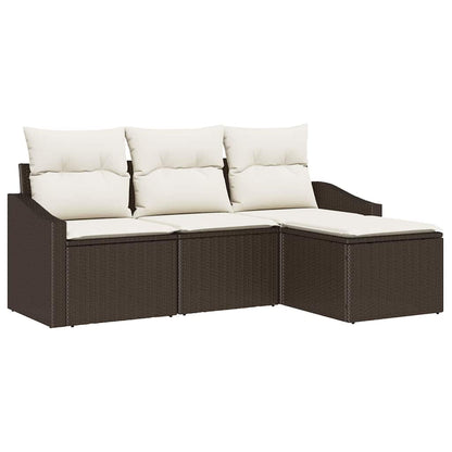 Set di divani con cuscino 4 pcs Marrone e Crema polyrattan