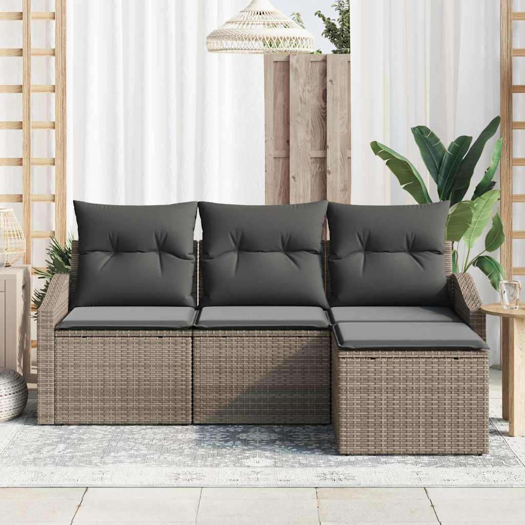 Set di divani con cuscino 4 pcs Grigio polyrattan | homemem39