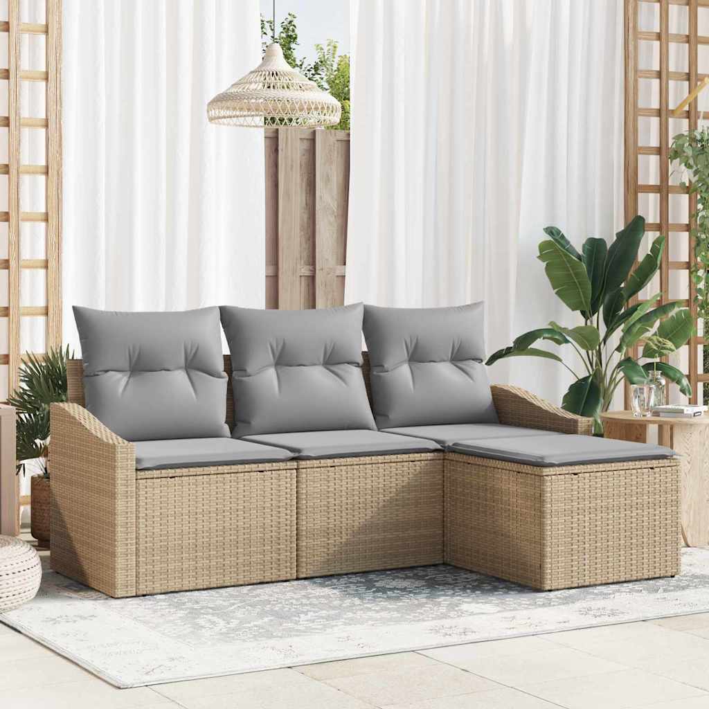 Set di divani 4 pcs Beige e Grigio Chiaro polyrattan | homemem39