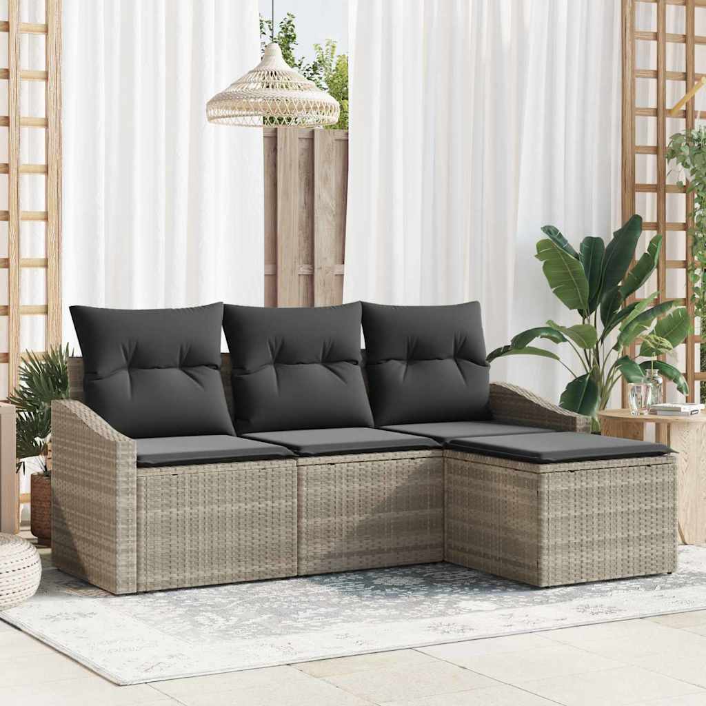 Set di divani con cuscino 4 pcs Grigio chiaro polyrattan | homemem39