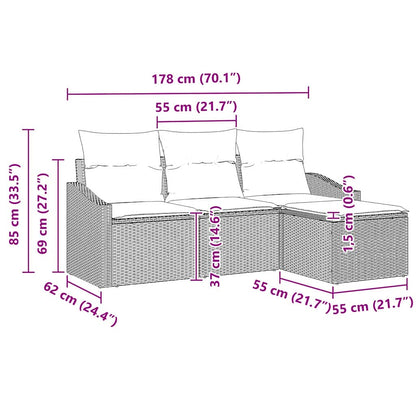 Set di divani con cuscino 4 pcs Nero polyrattan | homemem39
