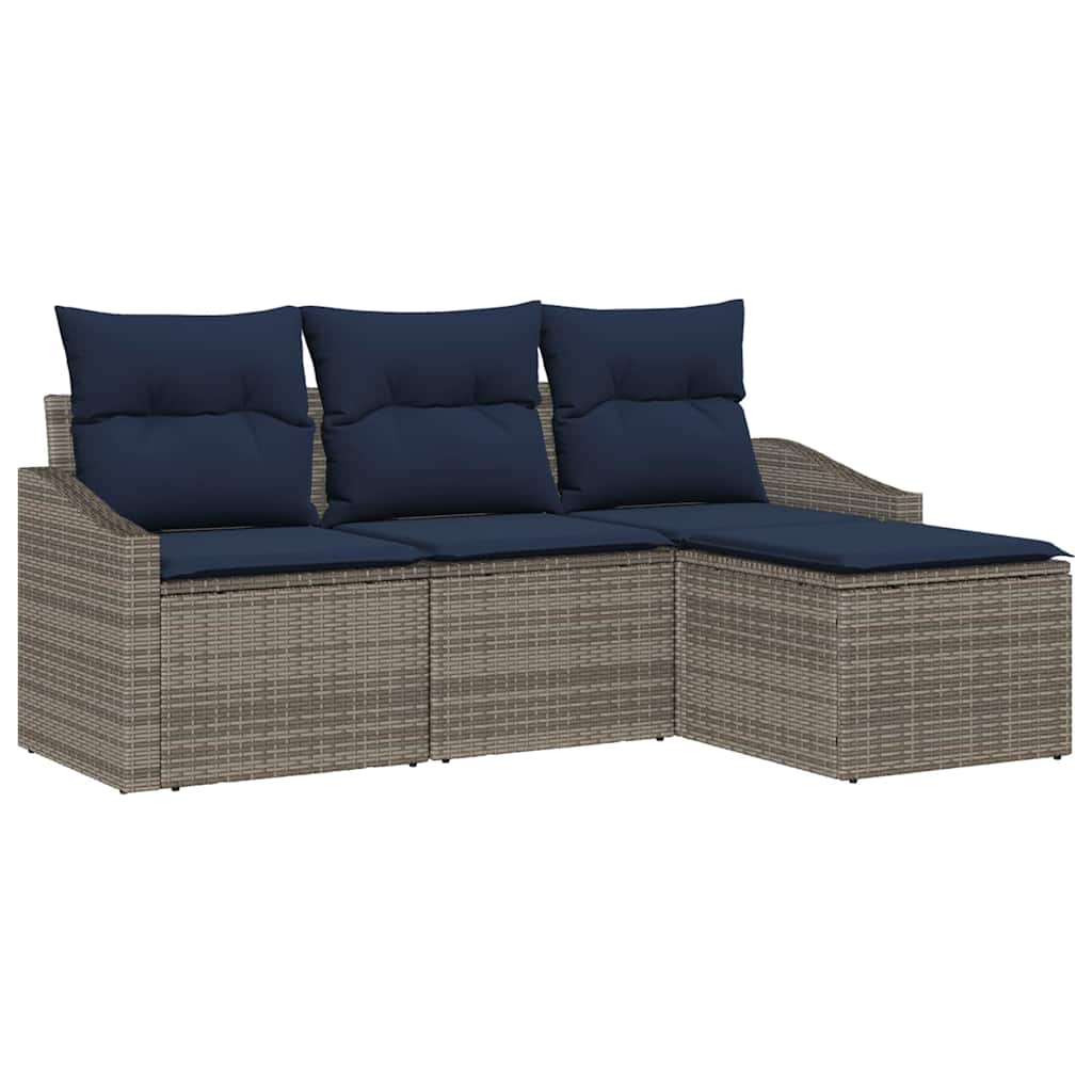 Set di divani con cuscino 4 pcs Grigio e Blu Navy polyrattan | homemem39