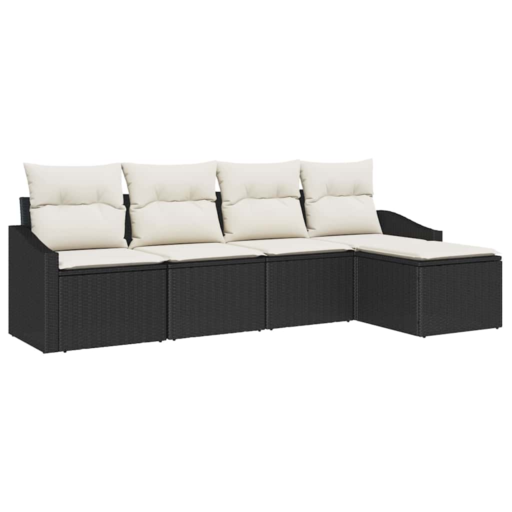 Set di divani con cuscino 5 pcs Nero e Crema polyrattan | homemem39
