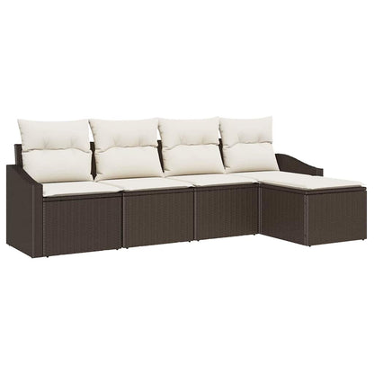 Set di divani con cuscino 5 pcs Marrone e Crema polyrattan | homemem39