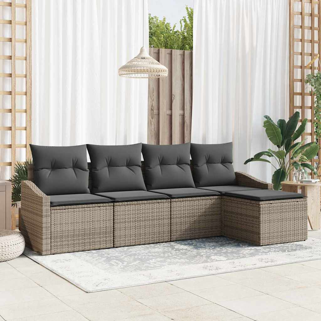 Set di divani con cuscino 5 pcs Grigio polyrattan | homemem39