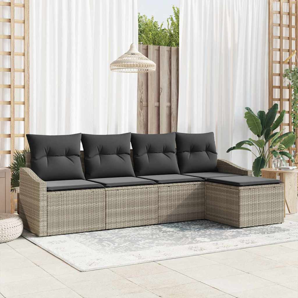 Set di divani con cuscino 5 pcs Grigio chiaro polyrattan | homemem39