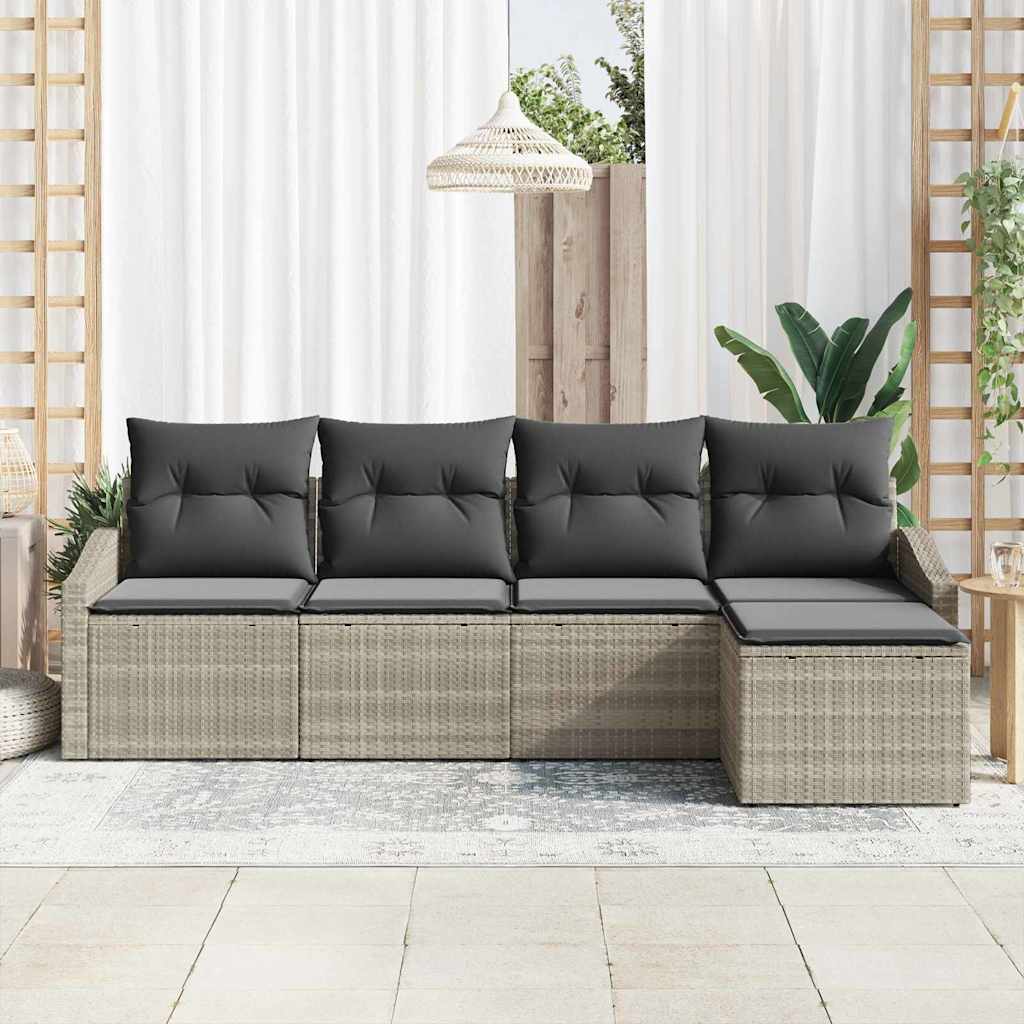 Set di divani con cuscino 5 pcs Grigio chiaro polyrattan | homemem39