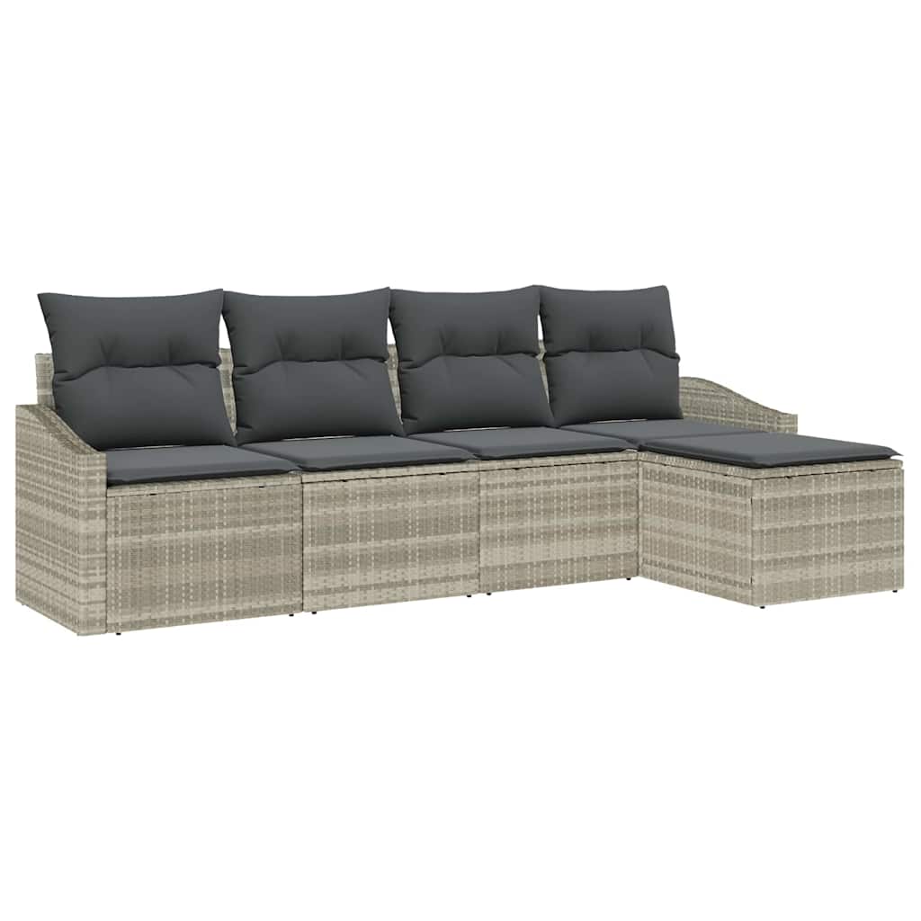 Set di divani con cuscino 5 pcs Grigio chiaro polyrattan | homemem39