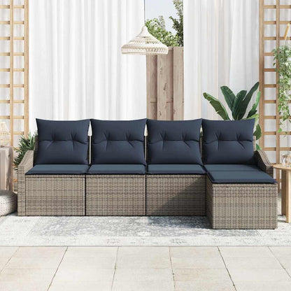 Set di divani con cuscino 5 pcs Grigio e Blu Navy polyrattan | homemem39