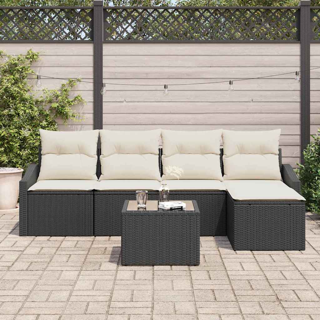 Set di divani con cuscino 5 pcs Marrone e Crema polyrattan | homemem39