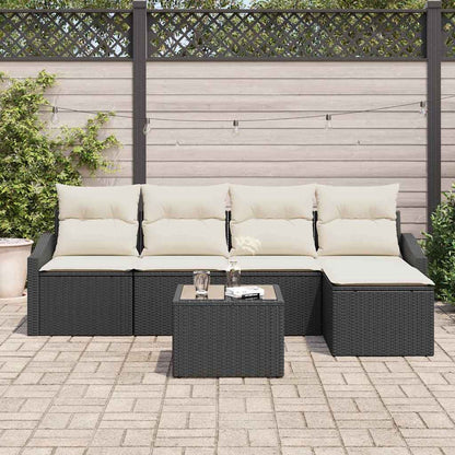 Set di divani con cuscino 5 pcs Marrone e Crema polyrattan | homemem39