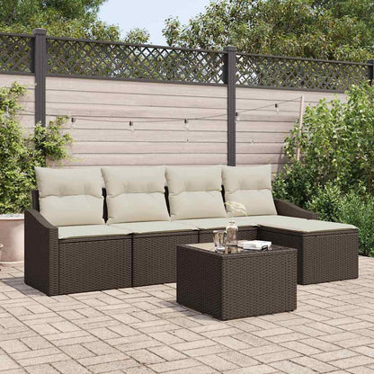 Set di divani con cuscino 6 pcs Marrone e Crema polyrattan | homemem39