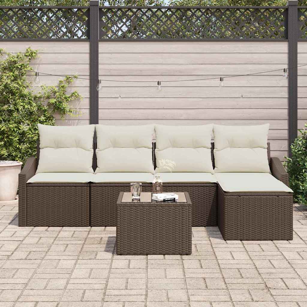 Set di divani con cuscino 6 pcs Marrone e Crema polyrattan | homemem39