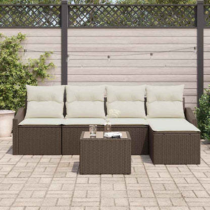 Set di divani con cuscino 6 pcs Marrone e Crema polyrattan | homemem39