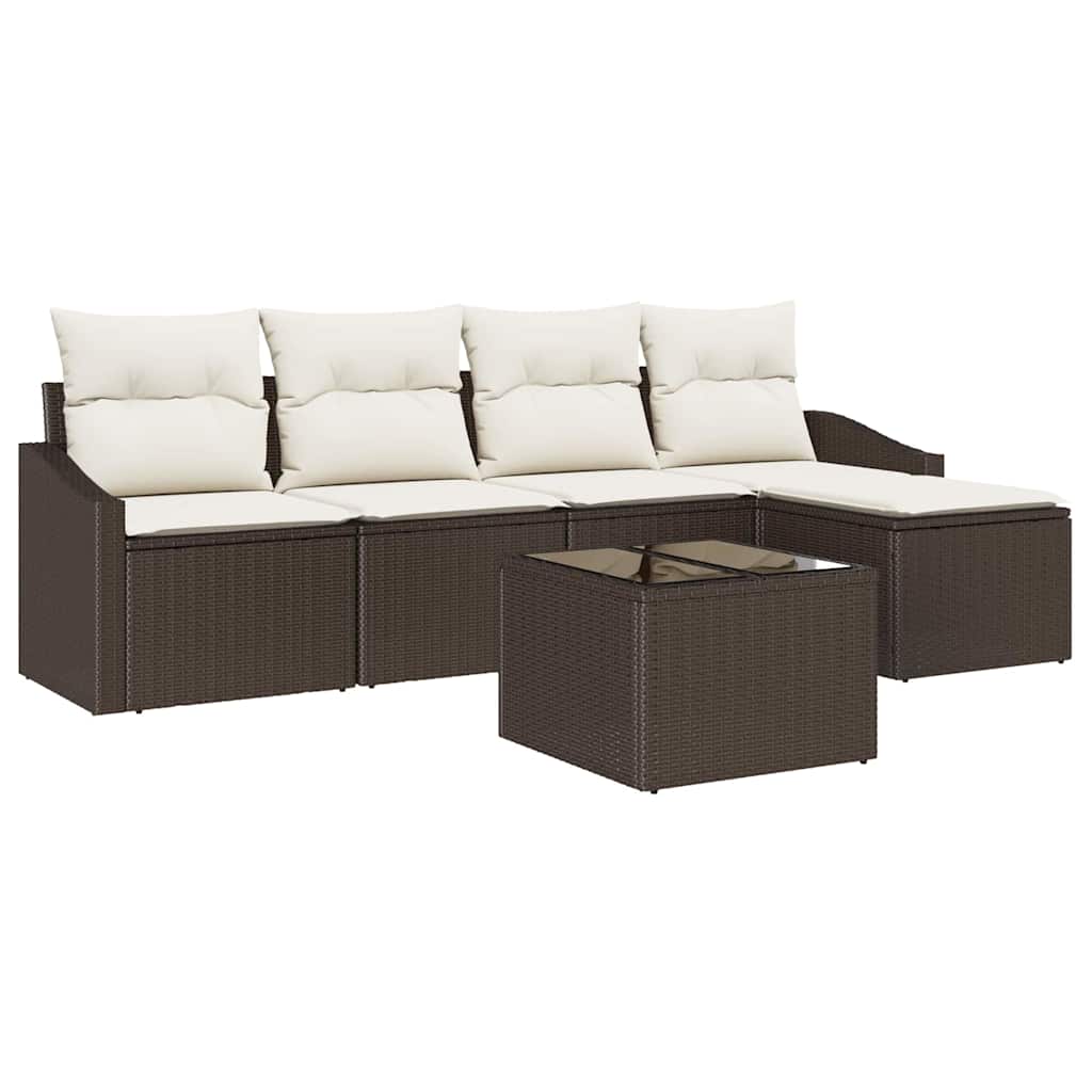 Set di divani con cuscino 6 pcs Marrone e Crema polyrattan | homemem39