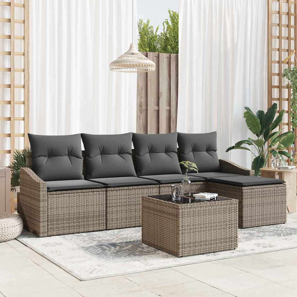 Set di divani con cuscino 6 pcs Grigio chiaro polyrattan | homemem39